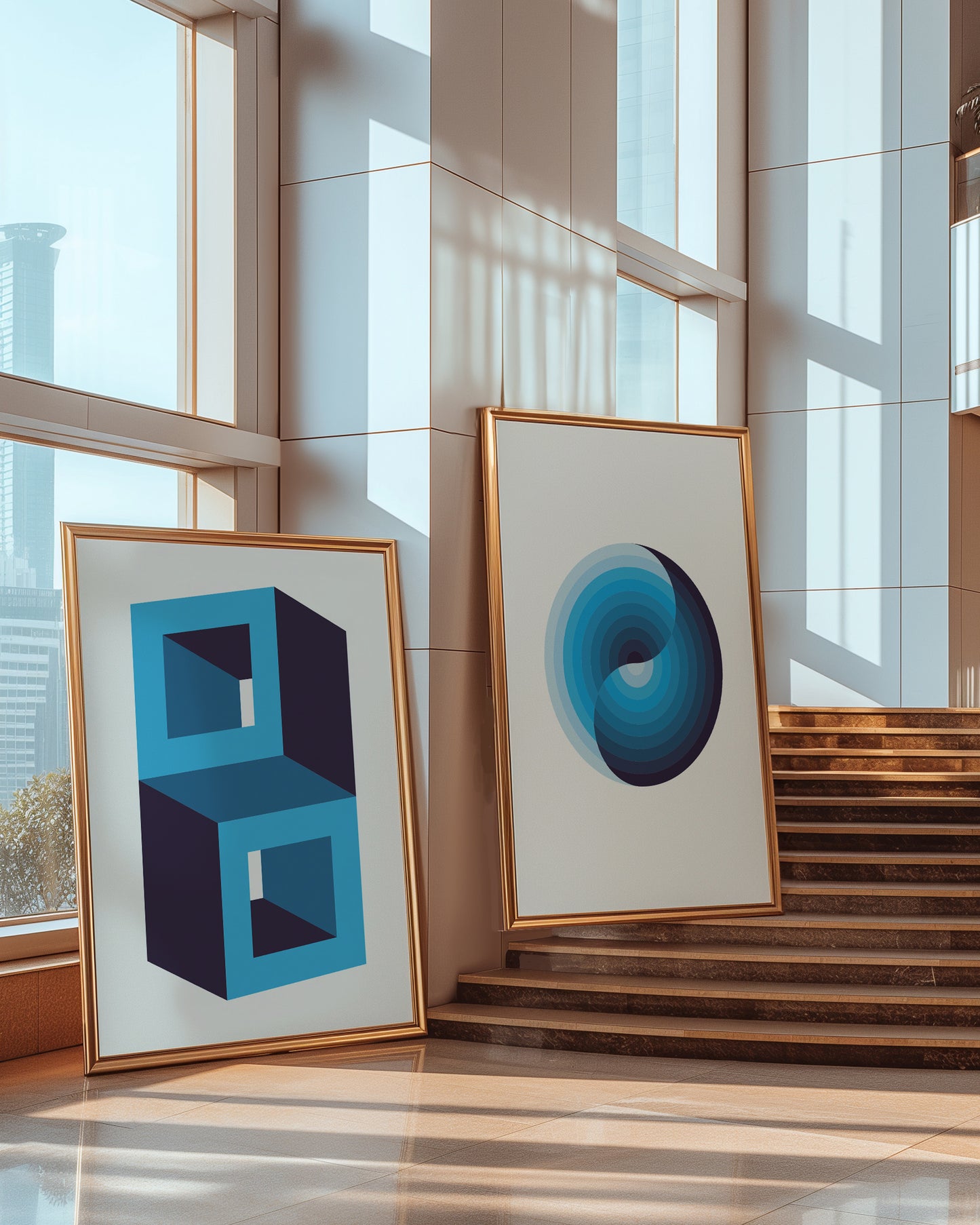 Blue Geometric Cubes | Digital Print