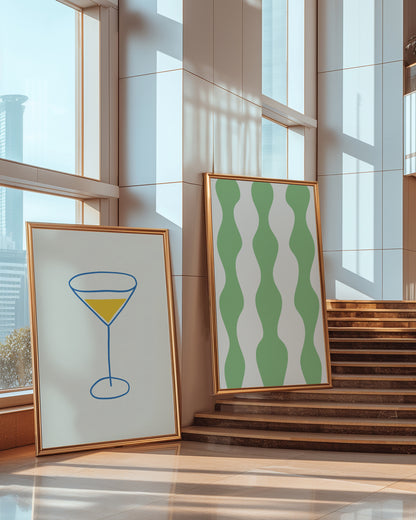 Yellow Blue Martini Illustration | Digital Print