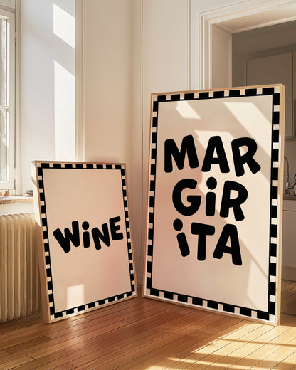 Margirita Checkered Alcohol Drinks Black | Digital Print