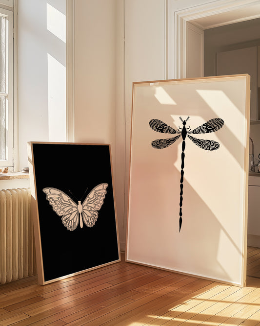 Dragonfly Illustration | Black Cream | Digital Print