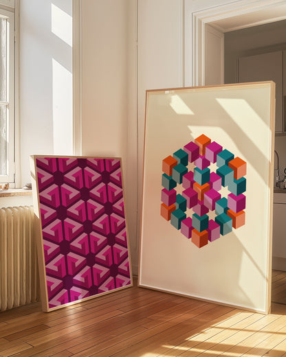 Colourful Geometric Cube | Digital Print