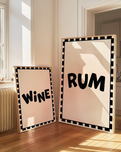 Rum Checkered Alcohol Drinks Black | Digital Print