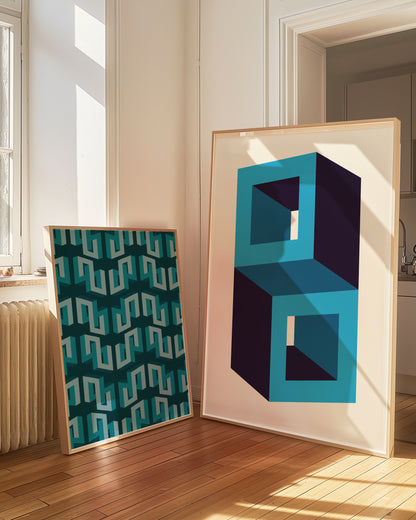 Blue Geometric Cubes | Digital Print