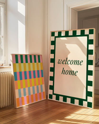 Green Welcome Home Checkers | Digital Print