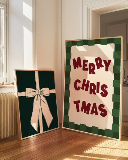 Merry Christmas Checkered Green Red | Digital Print