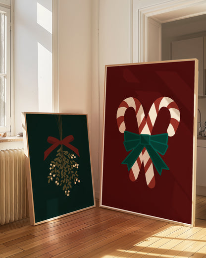 Candy Canes Tied In A Bow Illustration Red | Digital Print