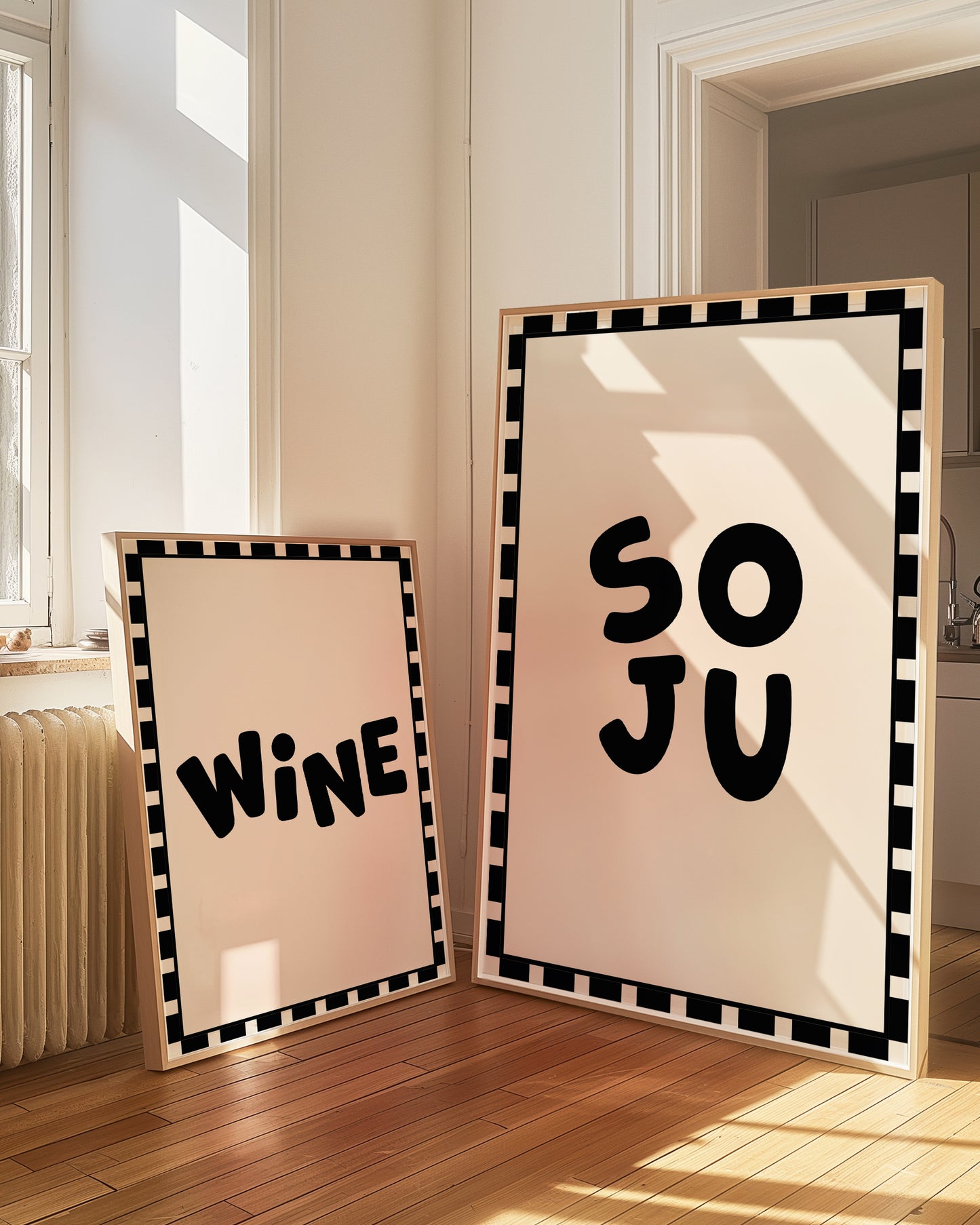 So Ju Checkered Alcohol Drinks Black | Digital Print