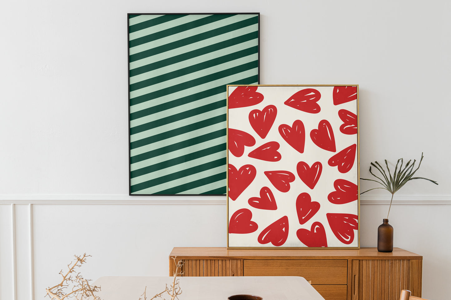 Red (Cream) Hand Drawn Hearts | Digital Print