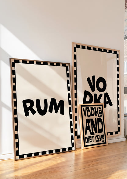 Rum Checkered Alcohol Drinks Black | Digital Print