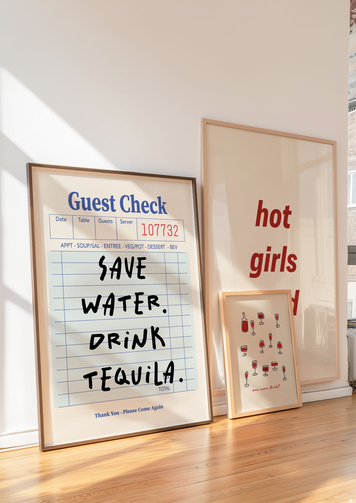 Blue Guest Check Save Water, Drink Tequila. | Digital Print