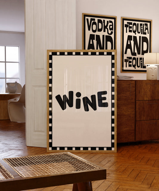 Wine Checkered Alcohol Drinks Black | Digital Print