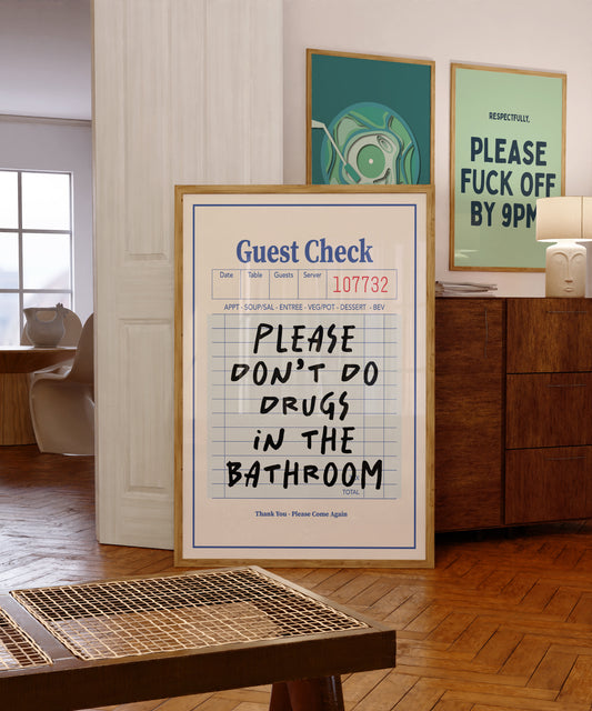 Please Don't Do Drugs In The Bathroom Guest Check Blue | Digital Print