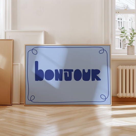 Bonjour Typography Blue | Digital Print