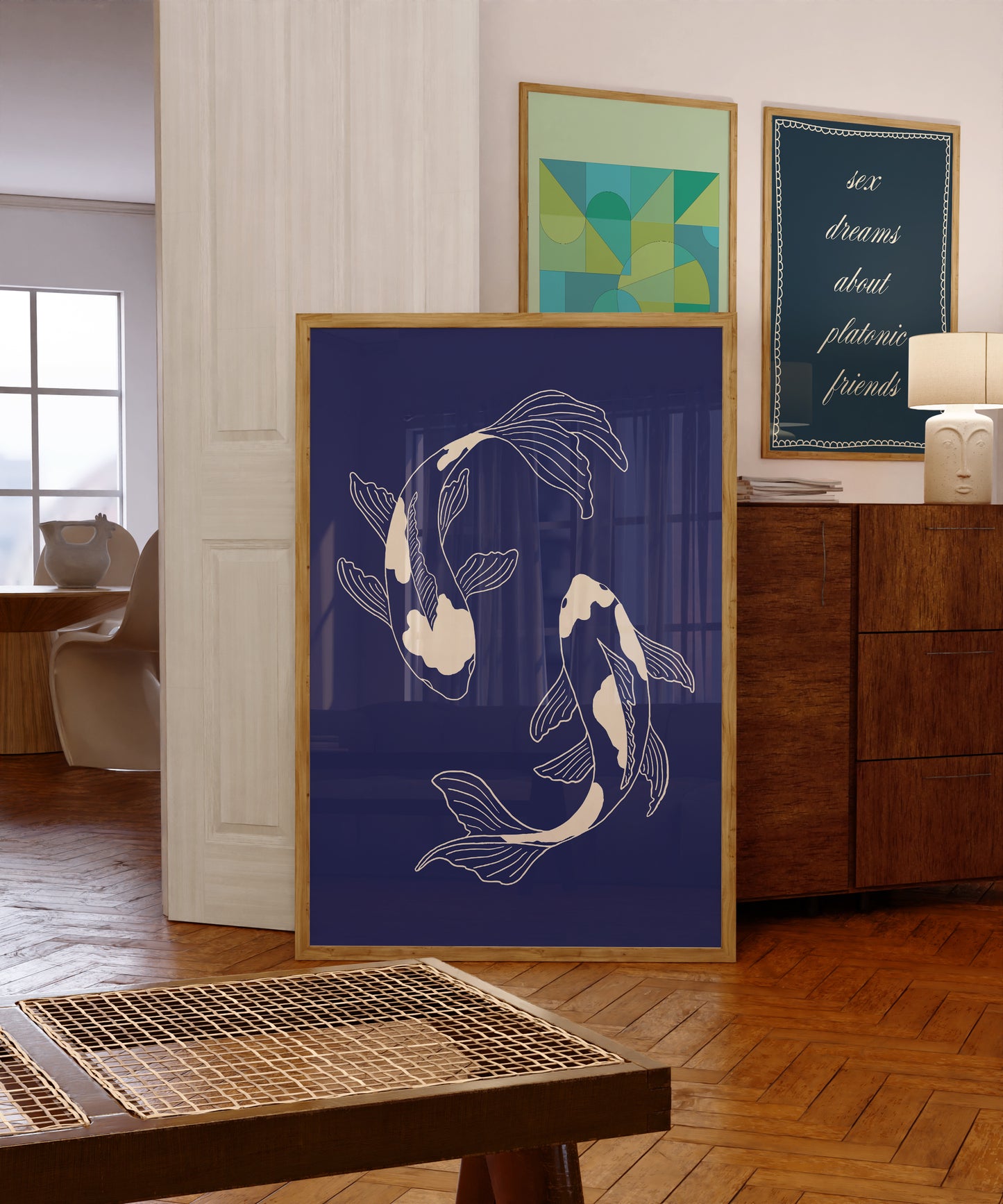 Sketched Koi Fish | Blue | Illustration Design | Digital Print