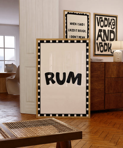 Rum Checkered Alcohol Drinks Black | Digital Print