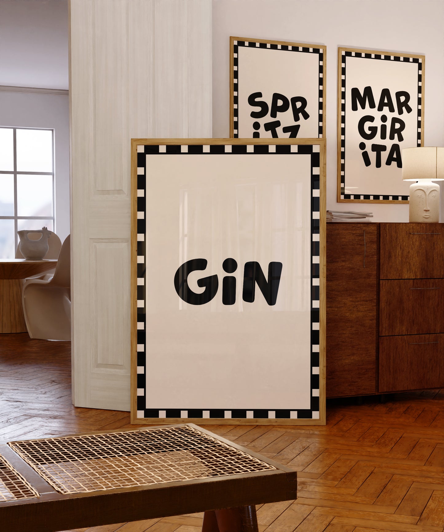 Gin Checkered Alcohol Drinks Black | Digital Print