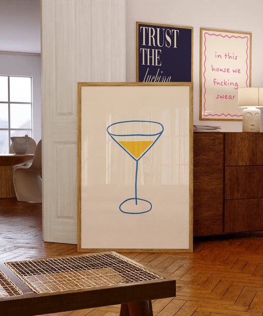 Yellow Blue Martini Illustration | Digital Print