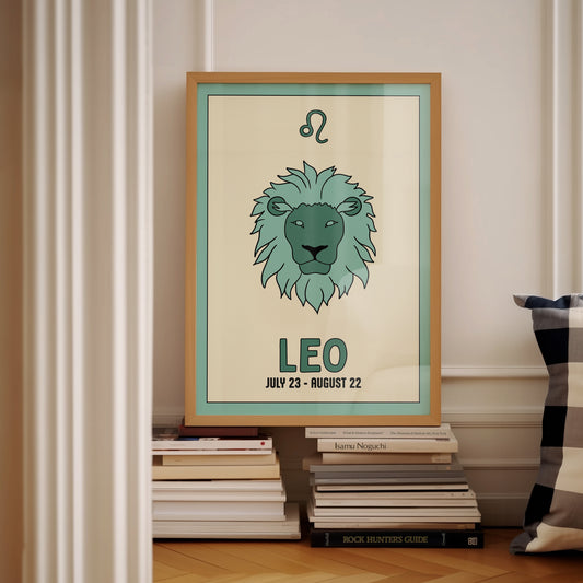 Leo | Star Sign Illustration | Zodiac Print | Astrology Art | Blue | Digital Print