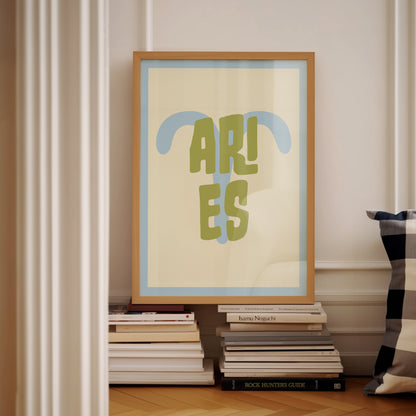 Aries | Star Sign | Zodiac Print | Astrology Art | Blue Green | Digital Print