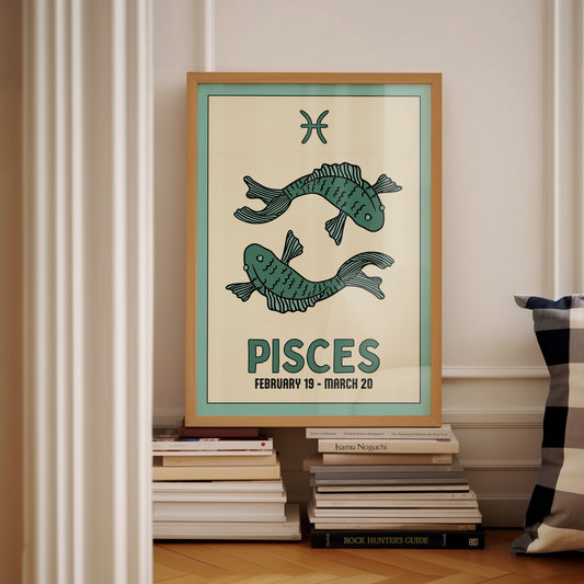 Pisces | Star Sign Illustration | Zodiac Print | Astrology Art | Blue | Digital Print