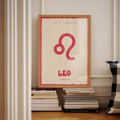 Leo | Star Sign | Zodiac Print | Astrology Art | Pink | Digital Print