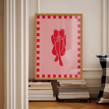 Pink Red Reading Legs Bent Illustration | Digital Print