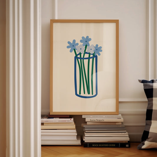 Flowers In Vase Illustration | Blue | Illustration Design | Digital Print