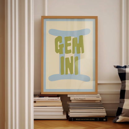 Gemini | Star Sign | Zodiac Print | Astrology Art | Blue Green | Digital Print