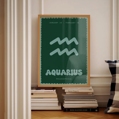 Aquarius | Star Sign | Zodiac Print | Astrology Art | Green Blue | Digital Print