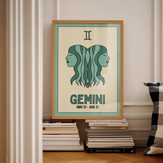 Gemini | Star Sign Illustration | Zodiac Print | Astrology Art | Blue | Digital Print