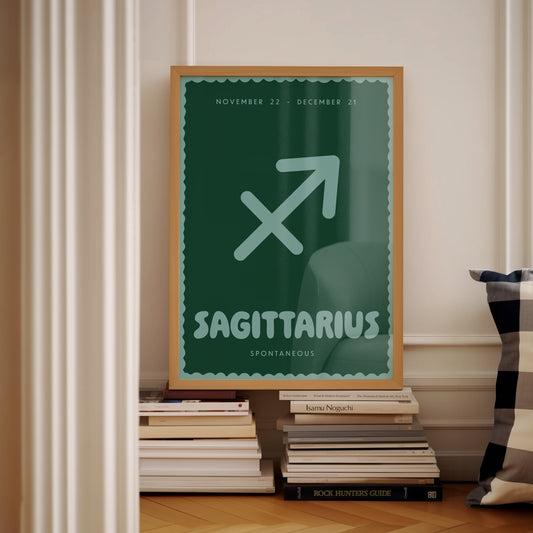 Sagittarius | Star Sign | Zodiac Print | Astrology Art | Green Blue | Digital Print