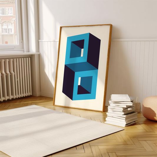 Blue Geometric Cubes | Digital Print