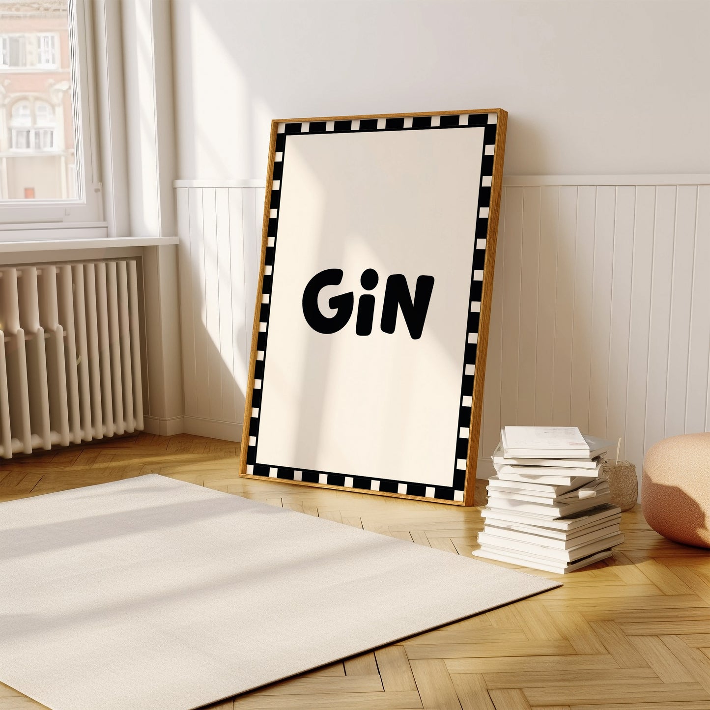 Gin Checkered Alcohol Drinks Black | Digital Print