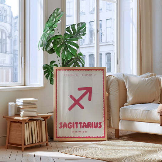 Sagittarius | Star Sign | Zodiac Print | Astrology Art | Pink | Digital Print