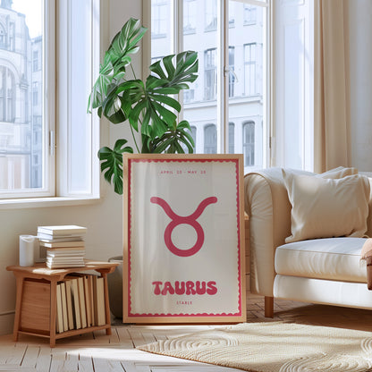 Taurus | Star Sign | Zodiac Print | Astrology Art | Pink | Digital Print