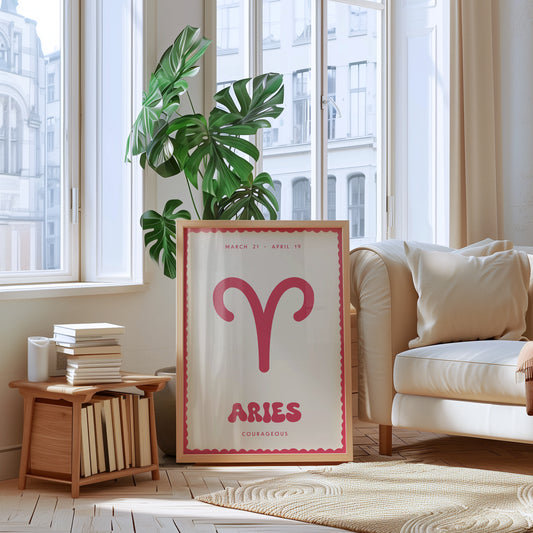 Aries | Star Sign | Zodiac Print | Astrology Art | Pink | Digital Print