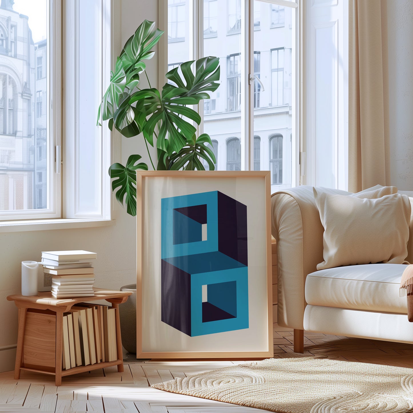 Blue Geometric Cubes | Digital Print