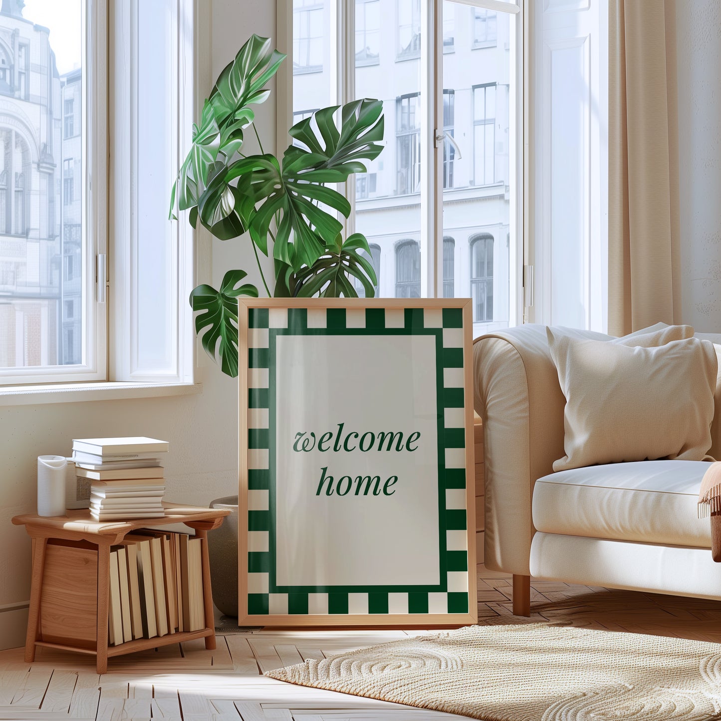 Green Welcome Home Checkers | Digital Print