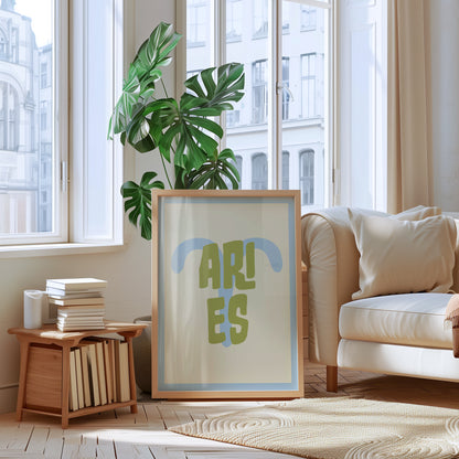 Aries | Star Sign | Zodiac Print | Astrology Art | Blue Green | Digital Print