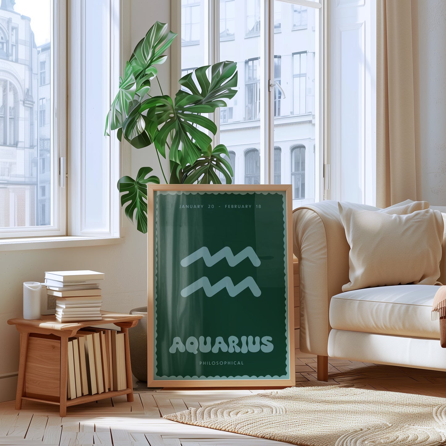 Aquarius | Star Sign | Zodiac Print | Astrology Art | Green Blue | Digital Print