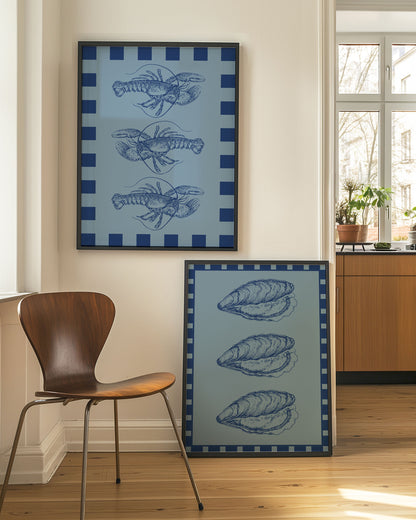 Blue Three Lobsters Illustration | Digital Print