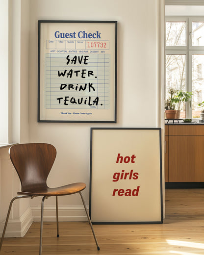 Blue Guest Check Save Water, Drink Tequila. | Digital Print