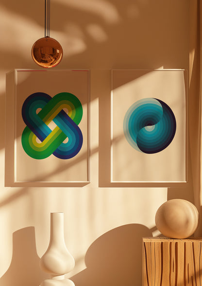 Blue Green Gradient Intertwined Ovals | Digital Print