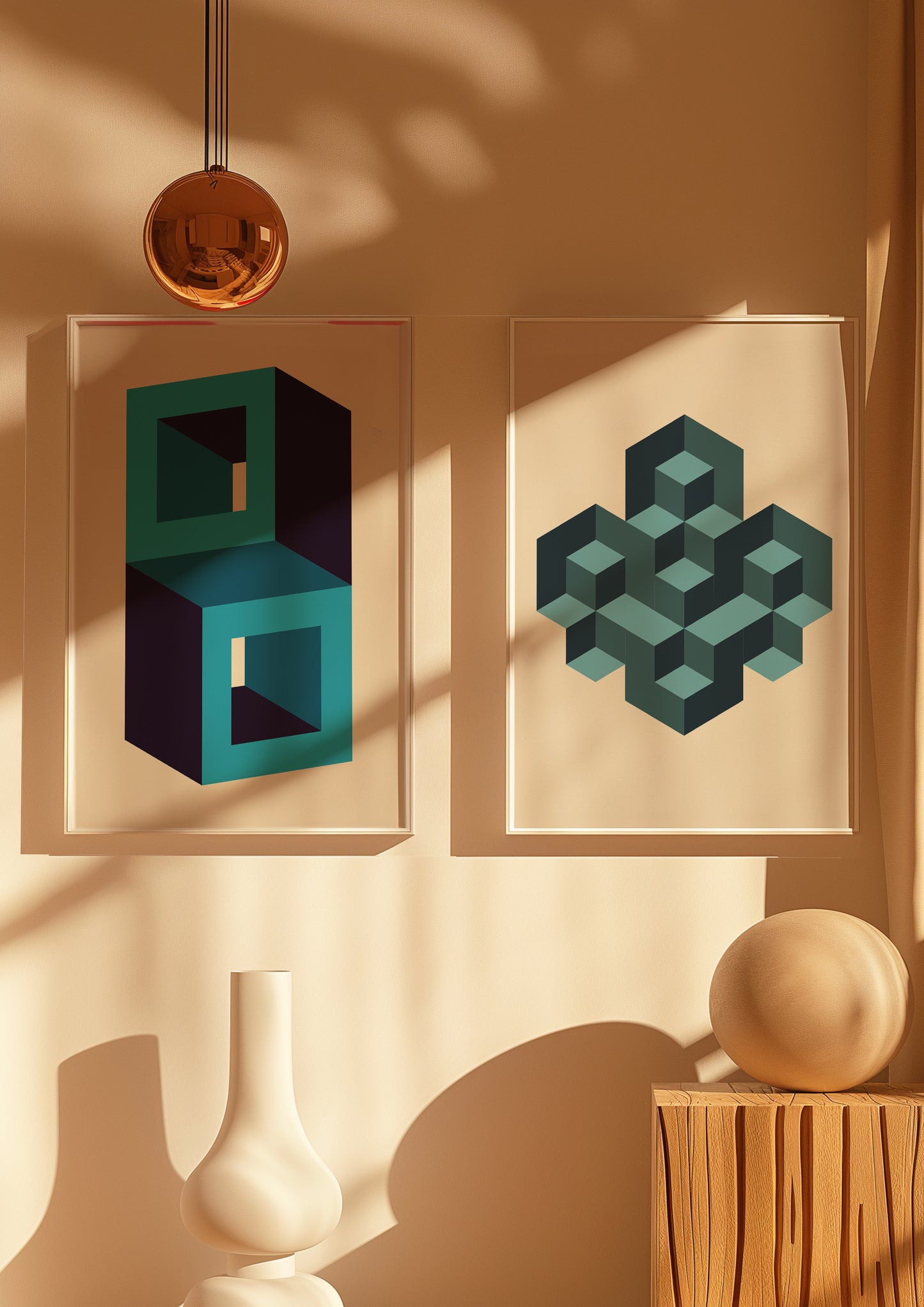 Blue Geometric Cubes | Digital Print