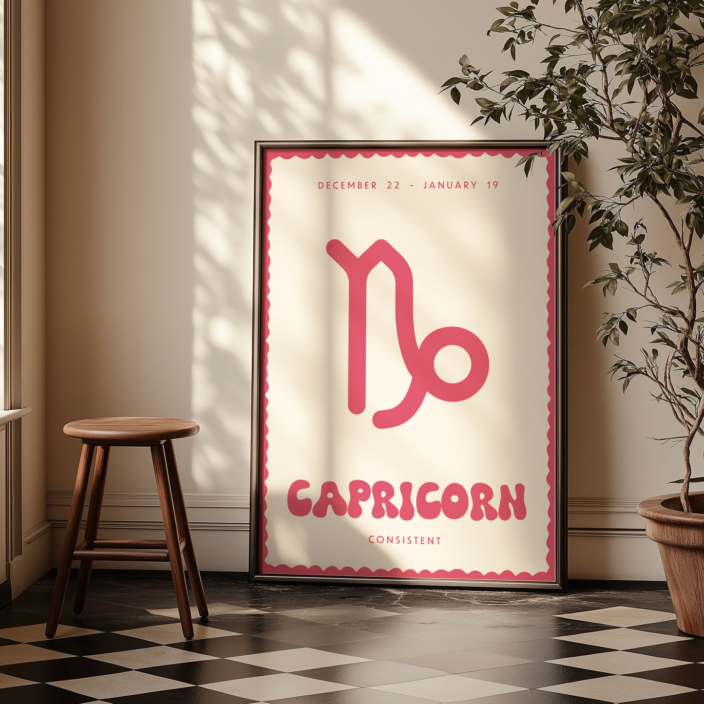 Capricorn | Star Sign | Zodiac Print | Astrology Art | Pink | Digital Print