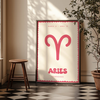 Aries | Star Sign | Zodiac Print | Astrology Art | Pink | Digital Print