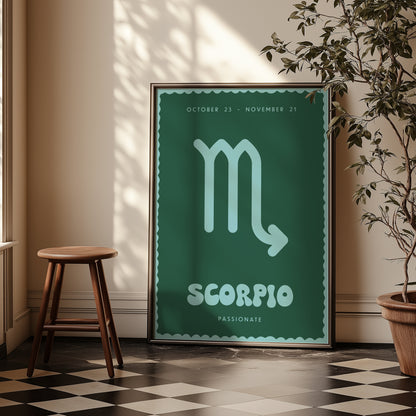 Scorpio | Star Sign | Zodiac Print | Astrology Art | Green Blue | Digital Print