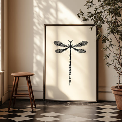 Dragonfly Illustration | Black Cream | Digital Print