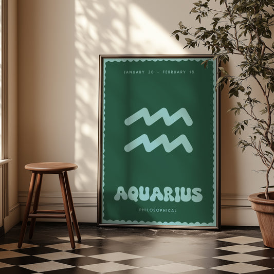 Aquarius | Star Sign | Zodiac Print | Astrology Art | Green Blue | Digital Print