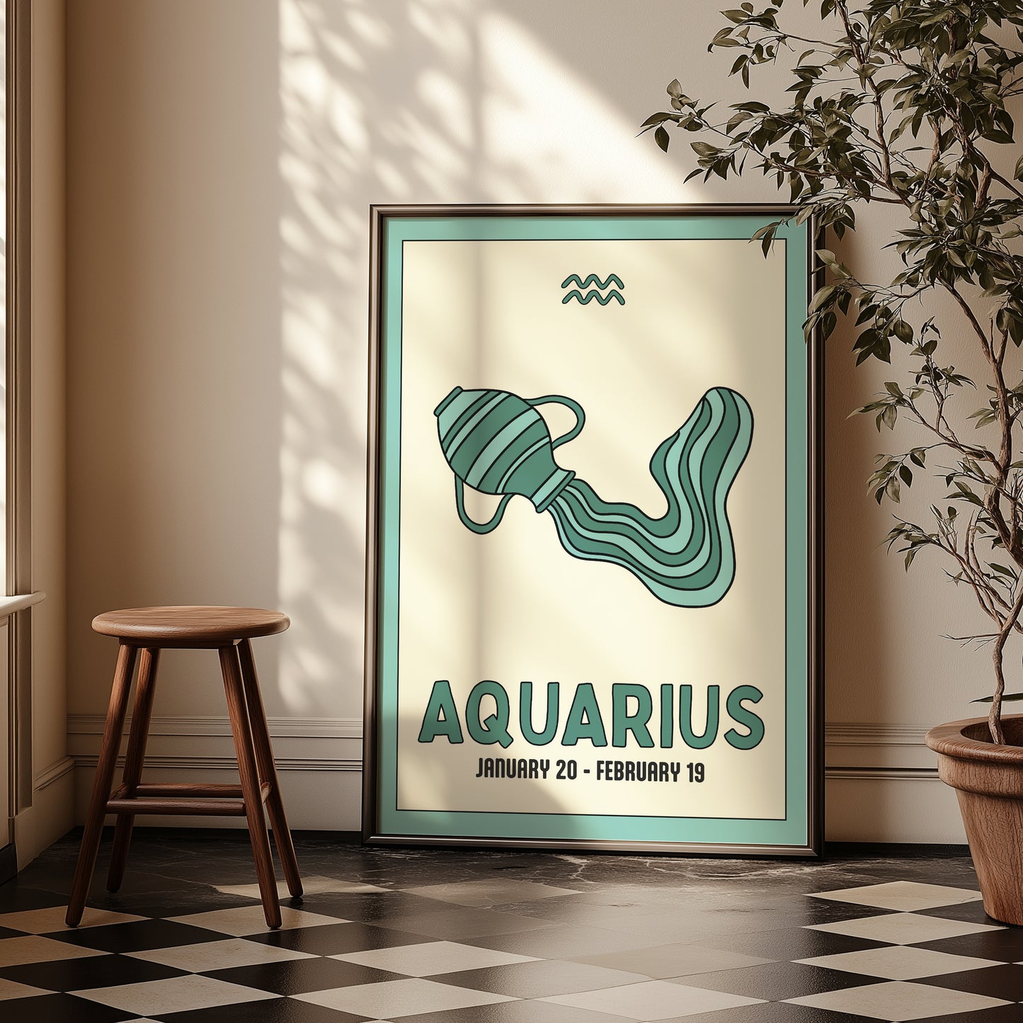 Aquarius | Star Sign Illustration | Zodiac Print | Astrology Art | Blue | Digital Print